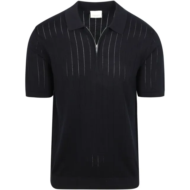 Profuomo Polo Shirt Korte Mouw Profuomo Knitted Half Zip Poloshirt Dropneedle Navy marine