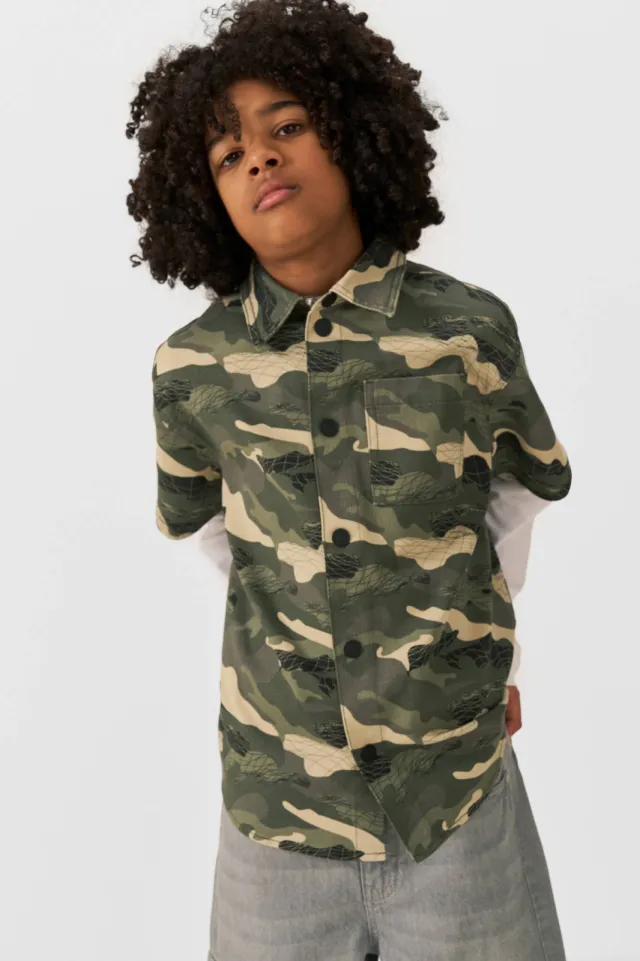 Coolcat twill overhemd Riley met camo print groen