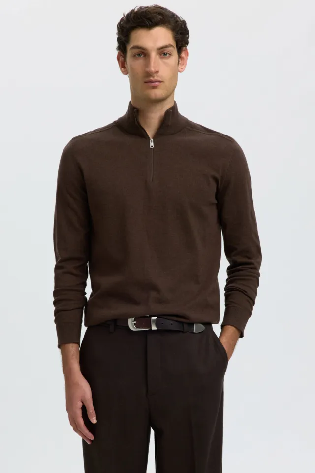 Selected katoenen regular fit trui - donkerbruin Delicioso