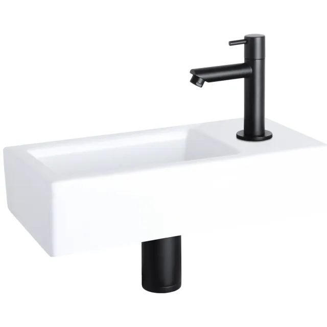 Differnz Fonteinset Differnz Helios 37.5x18.5x9.5 cm Wit Met Rechte Kraan Rechts Mat Zwart