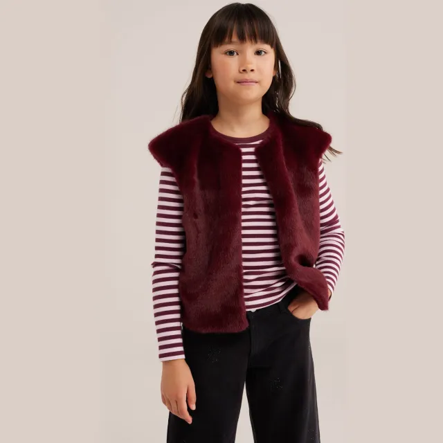 WE Fashion imitatiebont gilet - donkerrood, foto 4