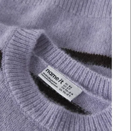 NAME IT MINI rechtvallende gebreide gestreepte trui met wol - lila/zwart Paars Meisjes Polyester Ronde hals, foto 3