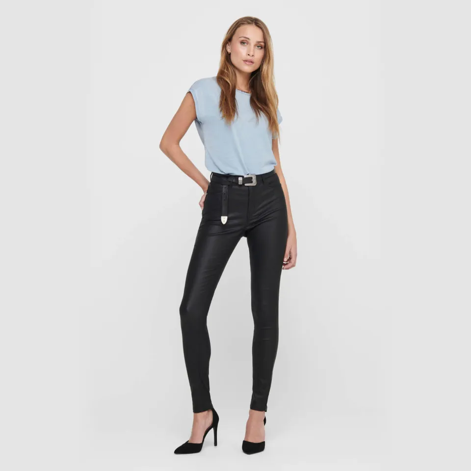 JDY JDYNEWTHUNDER coated skinny broek zwart