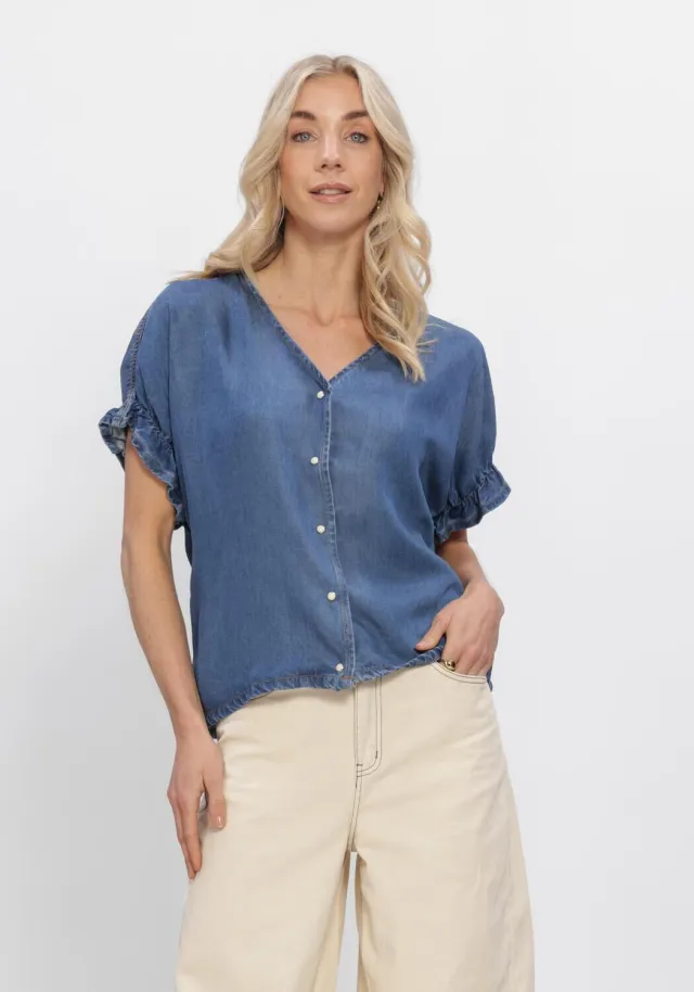 Object Dames Tops & T-shirts Objframe 2/4 V-neck Re Top - Blauw