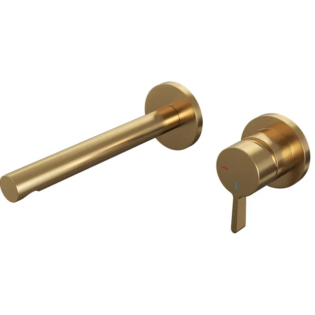 Brauer Inbouw Wastafelmengkraan Brauer Gold Edition Coldstart Rechte Uitloop Halfronde Hendel Rechts Geborsteld Goud PVD Met Rozetten
