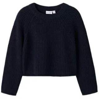 NAME IT MINI oversized gebreide trui - donkerblauw Meisjes Katoen Ronde hals