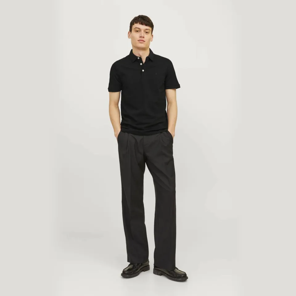 Jack & Jones ESSENTIALS slim fit polo JJEPAULOS van katoen black