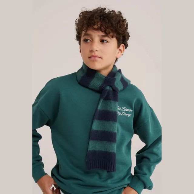 WE Fashion gestreepte sjaal donkerblauw donkergroen, foto 2
