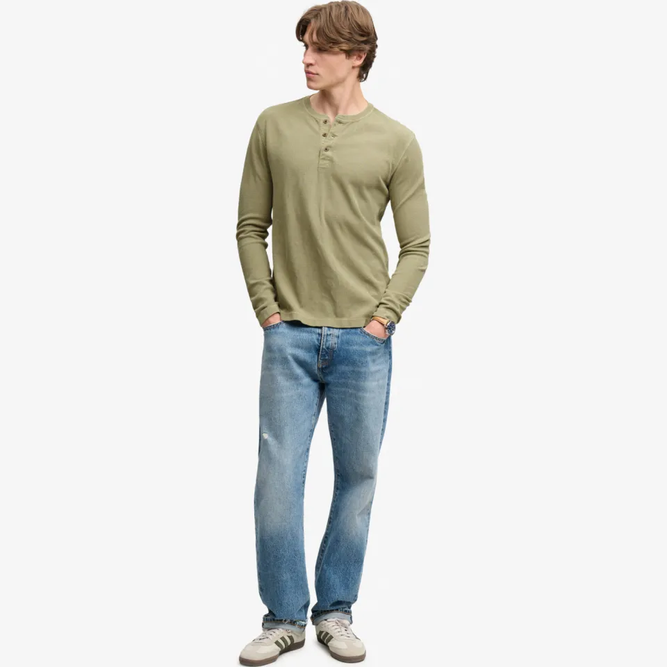 Superdry regular fit longsleeve met wafelstructuur - light khaki green, foto 5