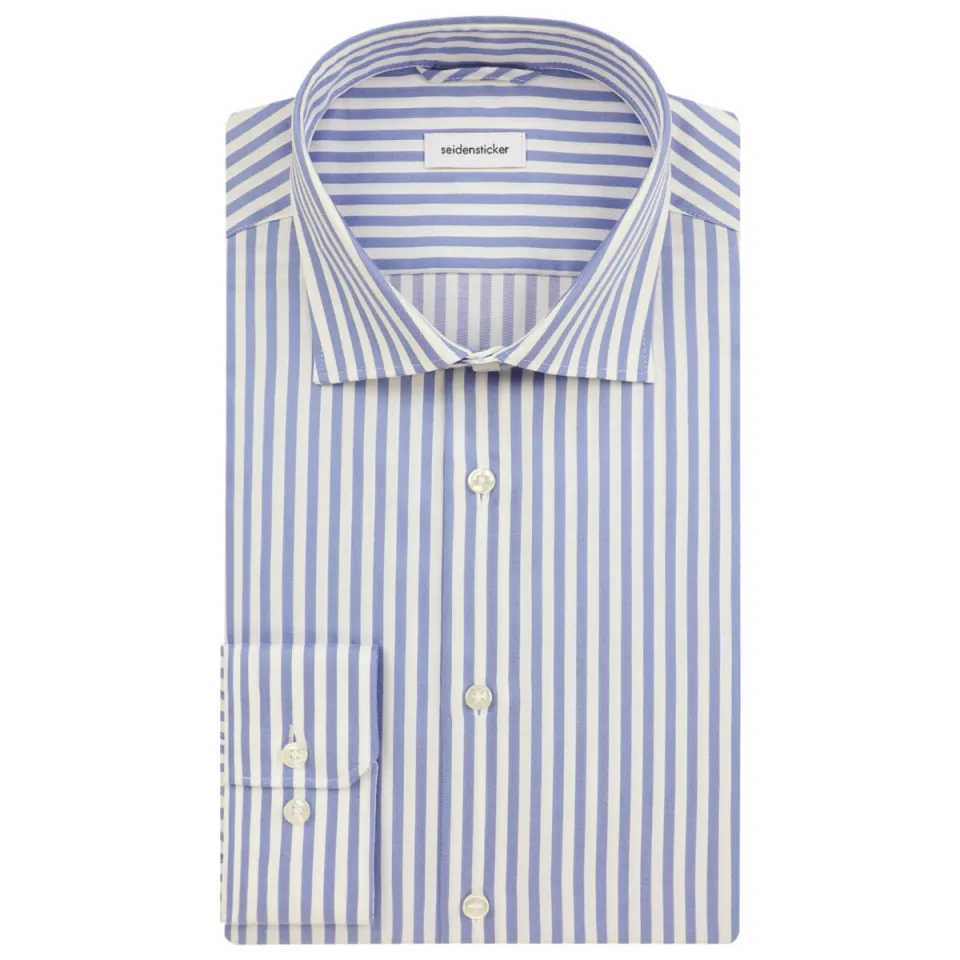 Seidensticker gestreept slim fit overhemd lichtblauw blauw, foto 4