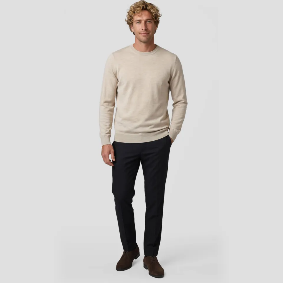 Profuomo wollen regular fit gebreide gemêleerde trui - beige, foto 3