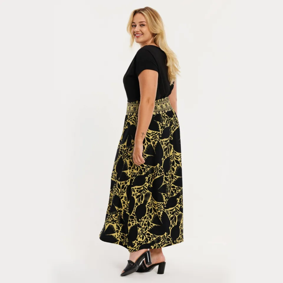Yoek Dolce midi rok zwart Geel