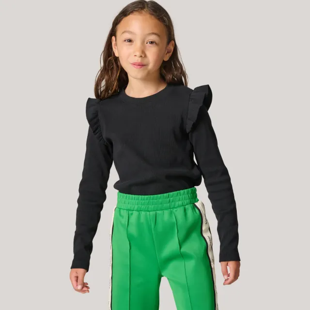 Shoeby ribgebreide top met ruches zwart