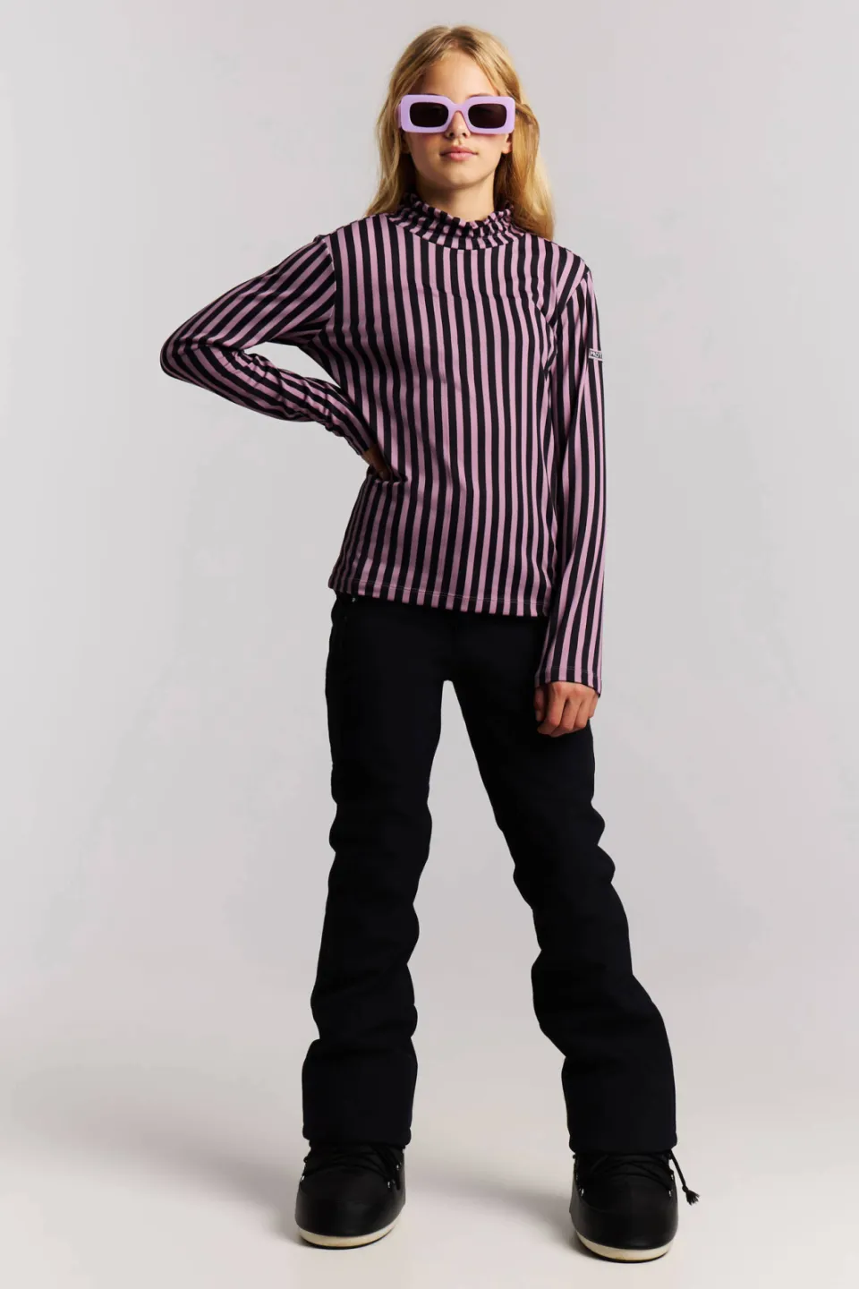 Protest gestreepte outdoor sweater met opstaande kraag - lila/zwart