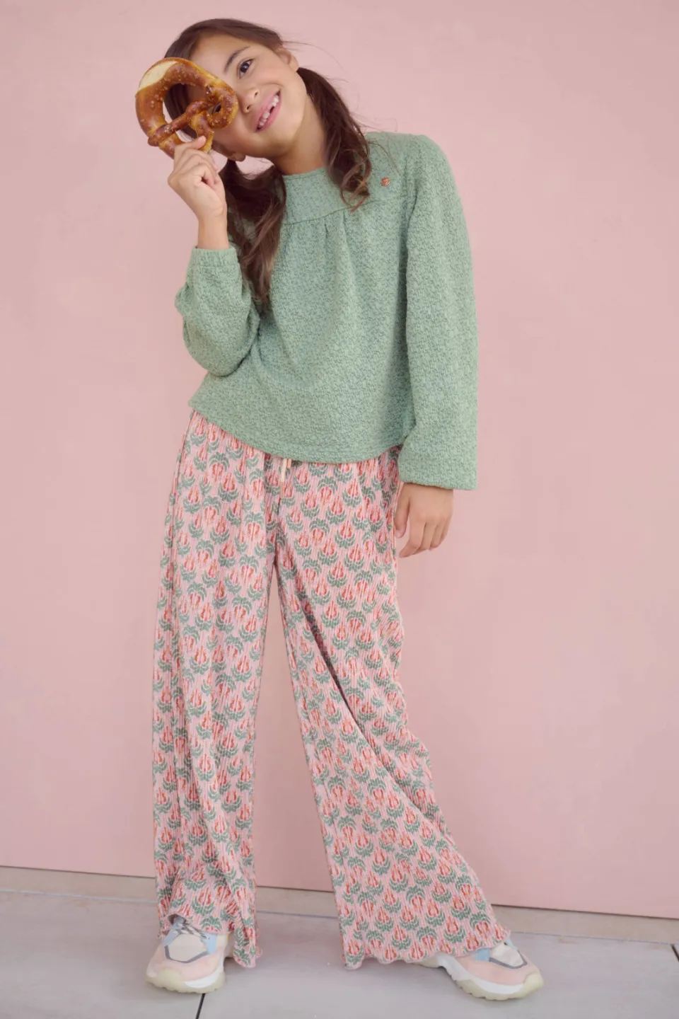 Nono regular casual broek groen roze, foto 3