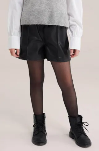 WE Fashion imitatieleren paperbag korte broek zwart, foto 4
