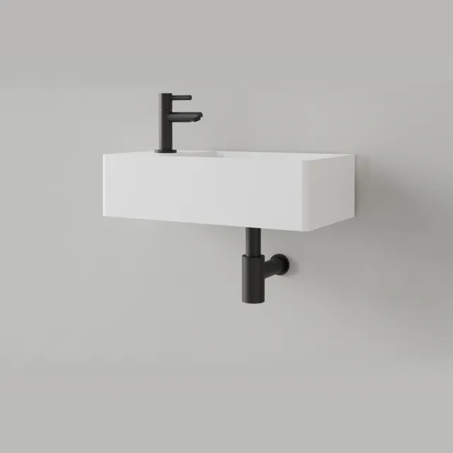Gliss Design Fontein Gliss Design Freya Solid Marble 40x22x10 cm Met Kraangat Links Glans Wit