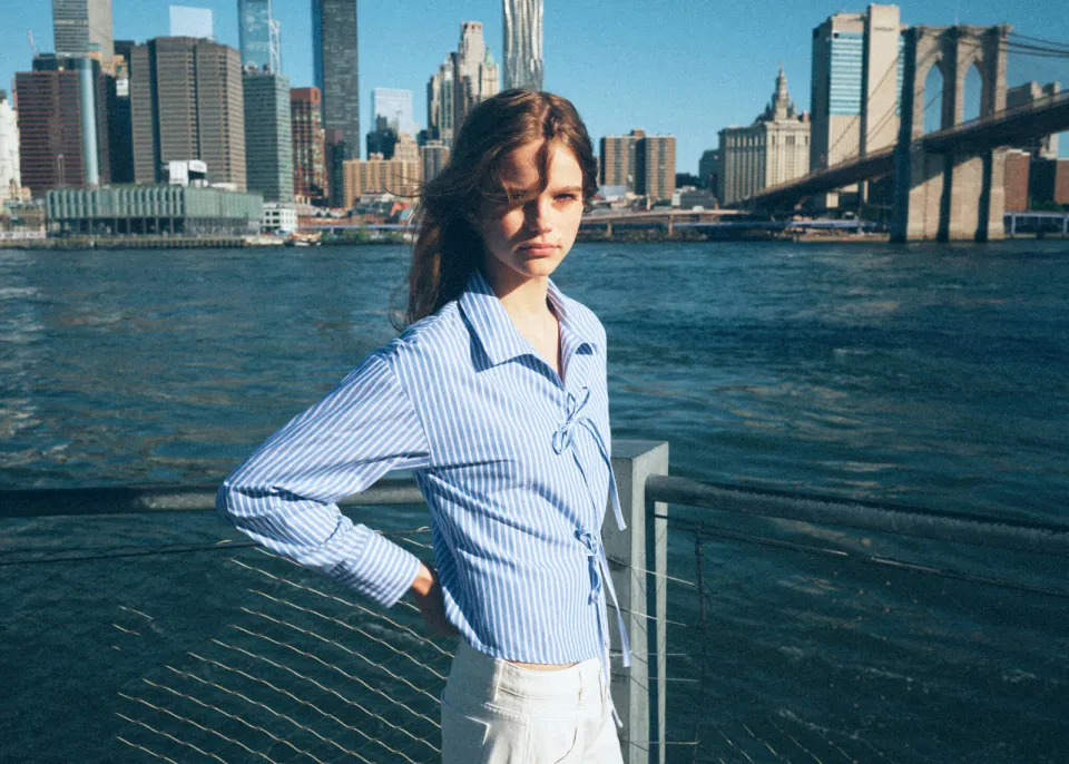 Mango Teen blousetop met krijtstreep lichtblauw, foto 6