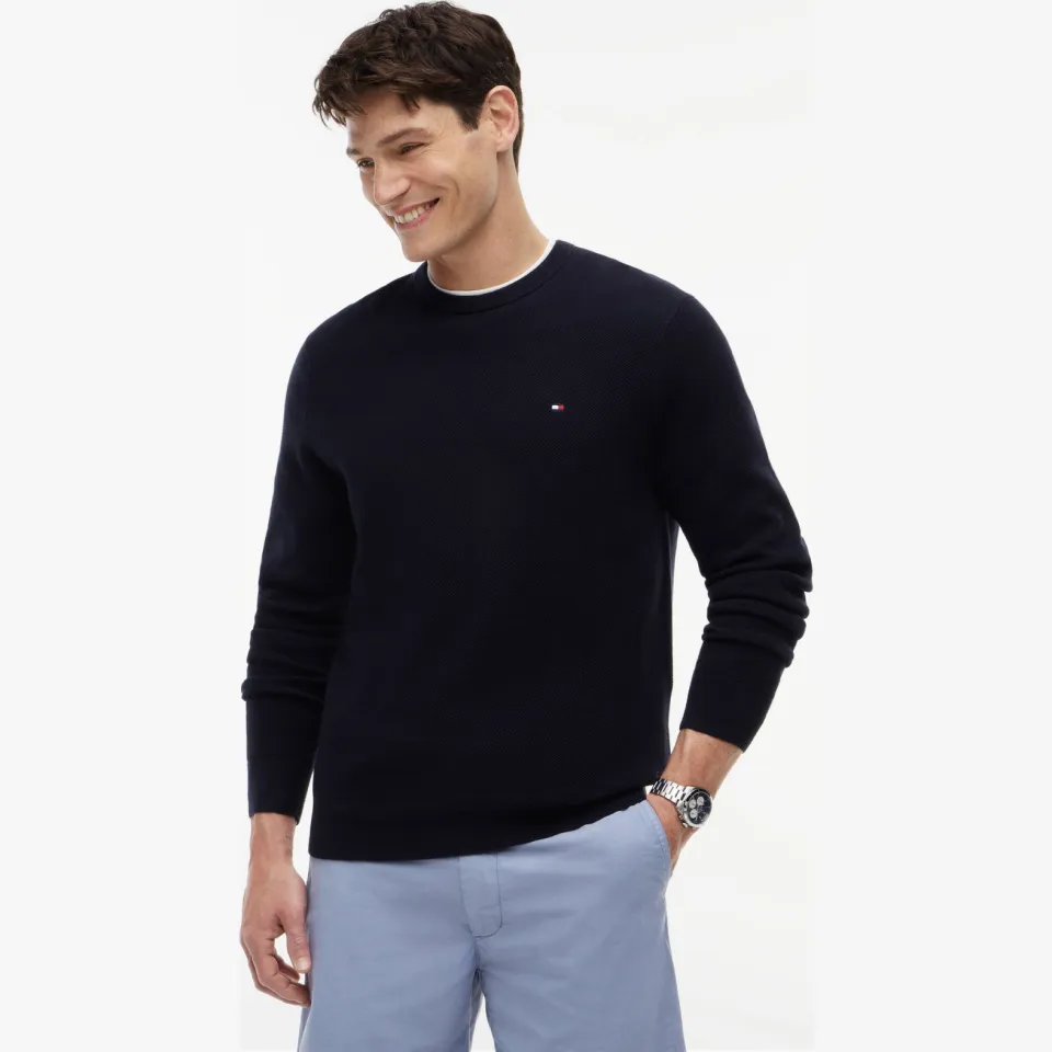 Tommy Hilfiger katoenen regular fit gebreide trui - donkerblauw, foto 3