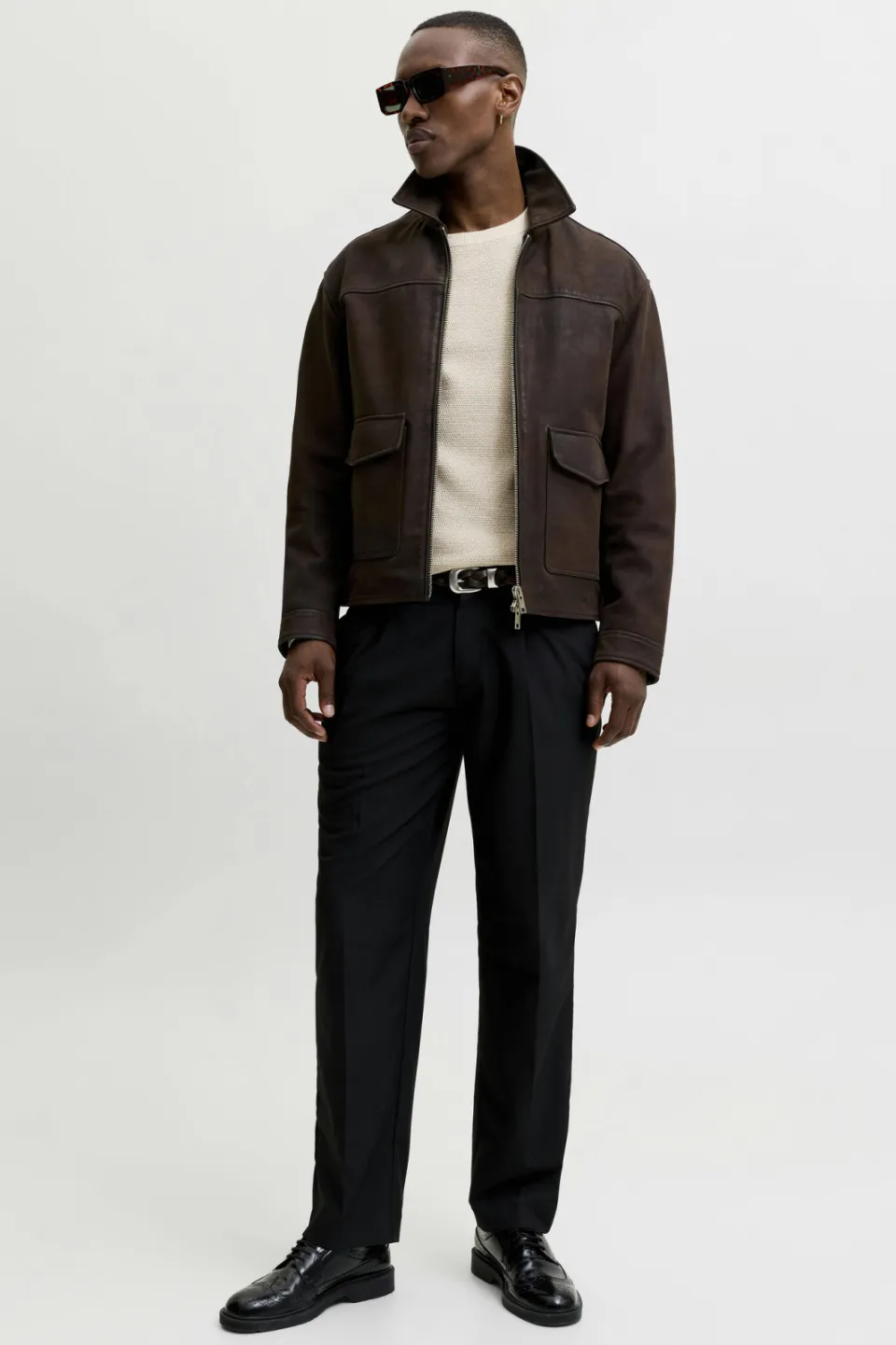 Jack & Jones ESSENTIALS katoenen regular fit gebreide gemêleerde trui - greige greigedetail:twist, foto 3
