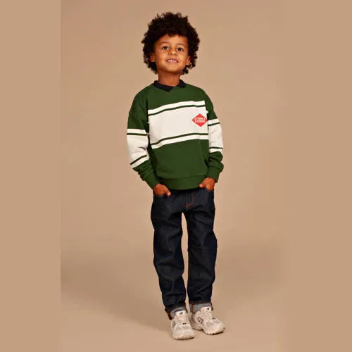 Stains&Stories rechtvallende gestreepte sweater - donkergroen Donkergroen/ecru