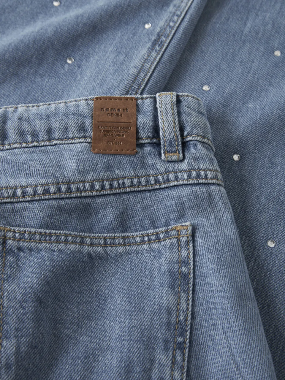 NAME IT KIDS straight leg jeans blauw met strass steentjes denim blue, foto 5