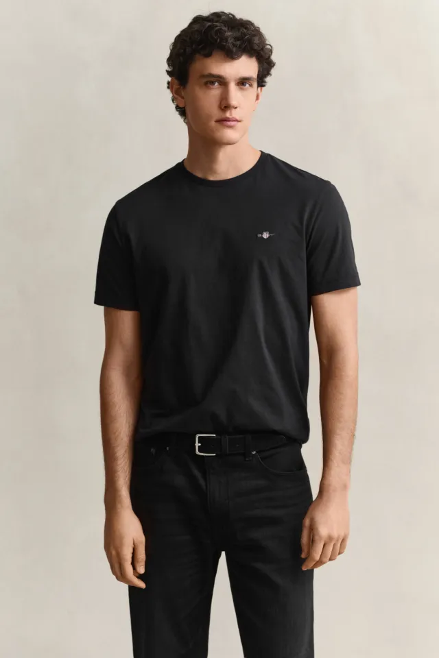 Gant regular fit T-shirt met logo en borduursels black zwart
