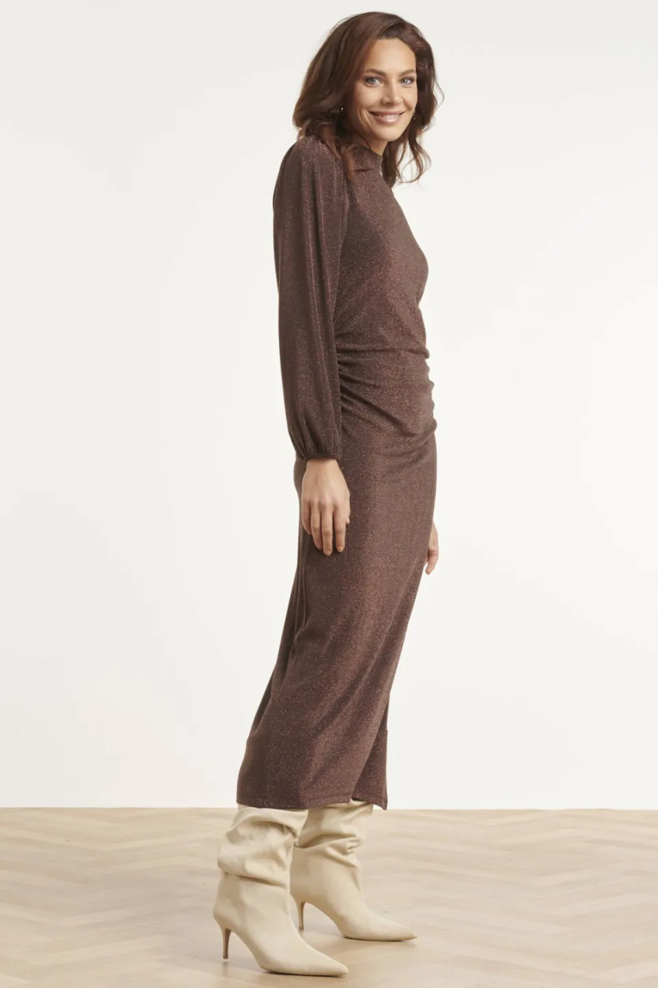 Smashed Lemon bodycon maxi jurk met glitters - bruin, foto 2