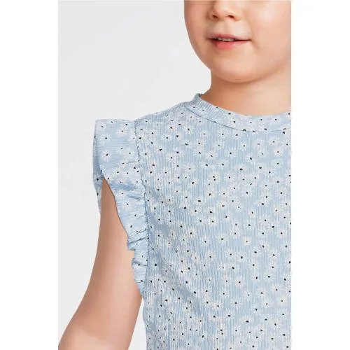 Anytime crinkle top met ruffles bloemenprint lichtblauw, foto 7