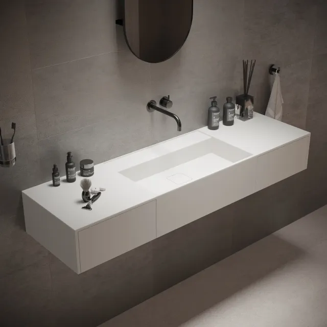 Ideavit Wastafel Ideavit Solidbliss 140x40x20 cm Solid Surface 2 Opberg Lades Mat Wit