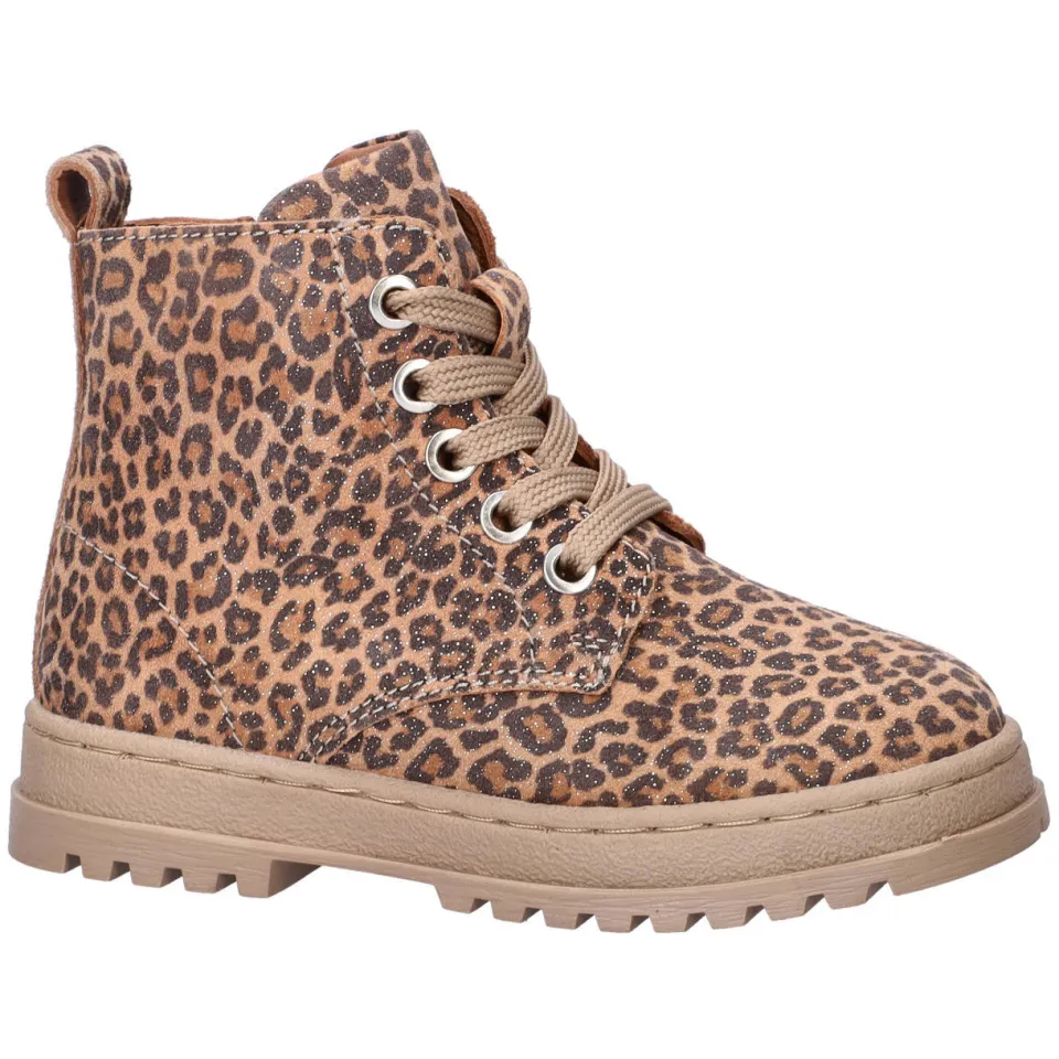 Nelson Kids nubuck veterboots met panterprint brons cognac/zwart, foto 5