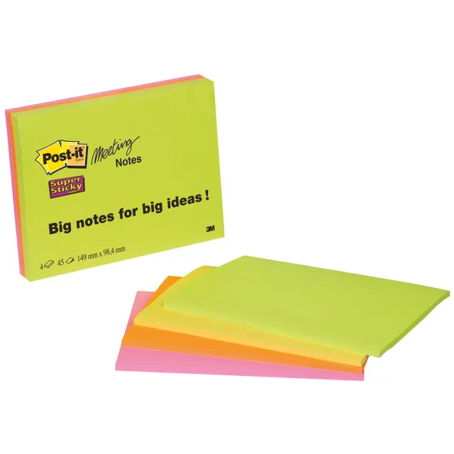 Post-It Memoblok post-it 6445 super sticky 152x101mm Assorti 4 stuks geel