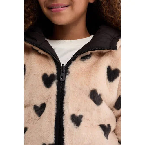 WE Fashion winterjas imitatiebont met hartjes zwar/offwhite, foto 5