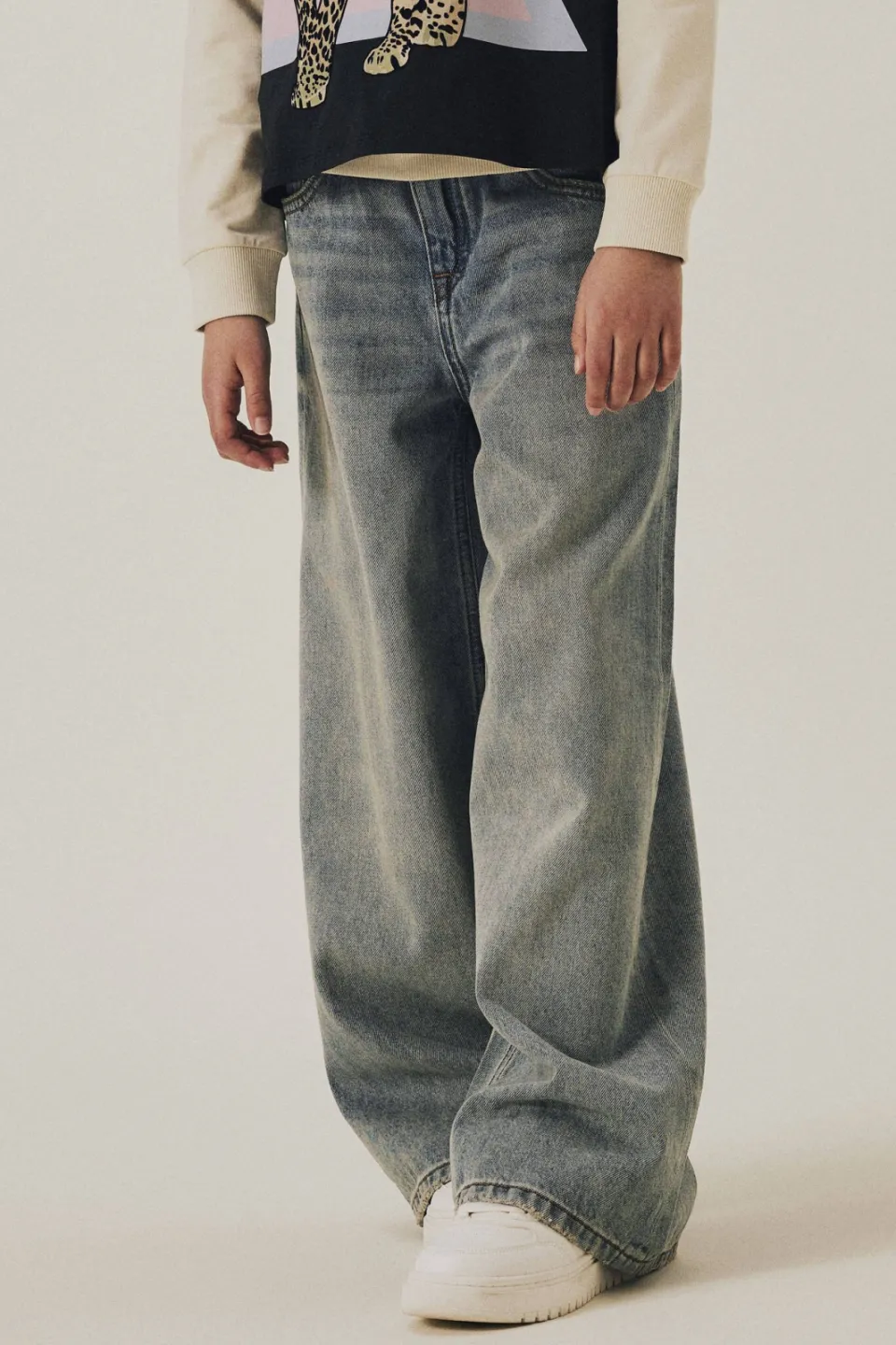 NAME IT KIDS wide leg regular waist jeans medium blue denim, foto 5
