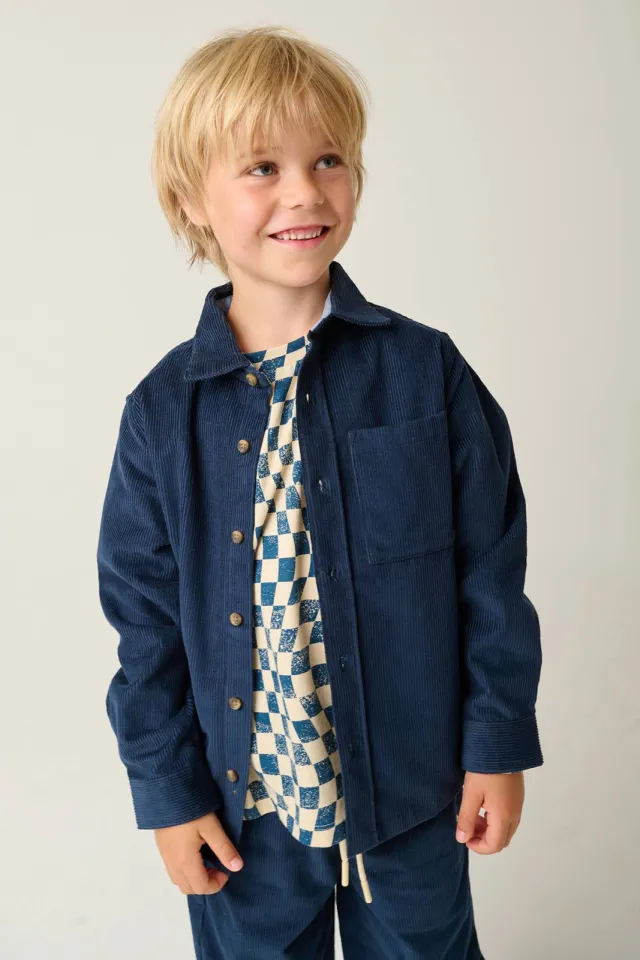 Tumble 'n Dry overhemd met corduroy - grijsblauw