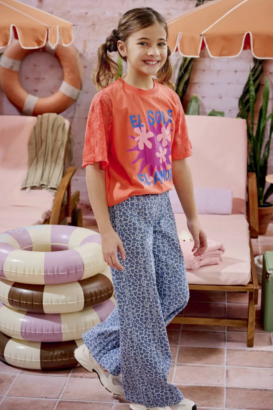 Z8 kids wide leg jeans Selin panterprint blauw