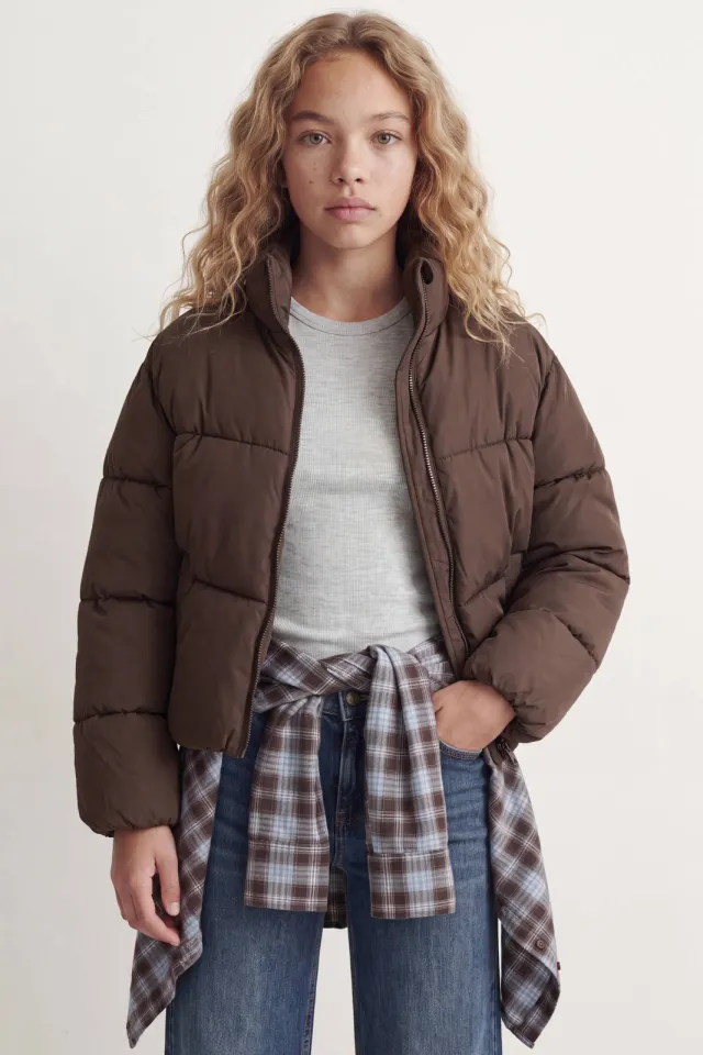 JJXX GIRL pufferjas donkerbruin