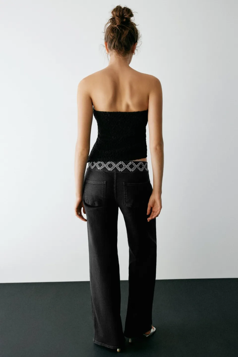 Mango TEEN wide leg jeans met borduursels - zwart, foto 5