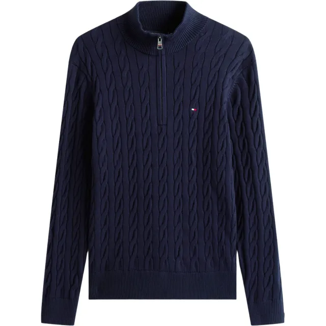 Tommy Hilfiger katoenen regular fit gebreide trui met kabels - donkerblauw, foto 2