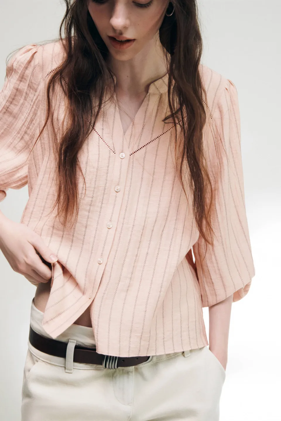 Mango gestreepte blouse lichtroze, foto 5