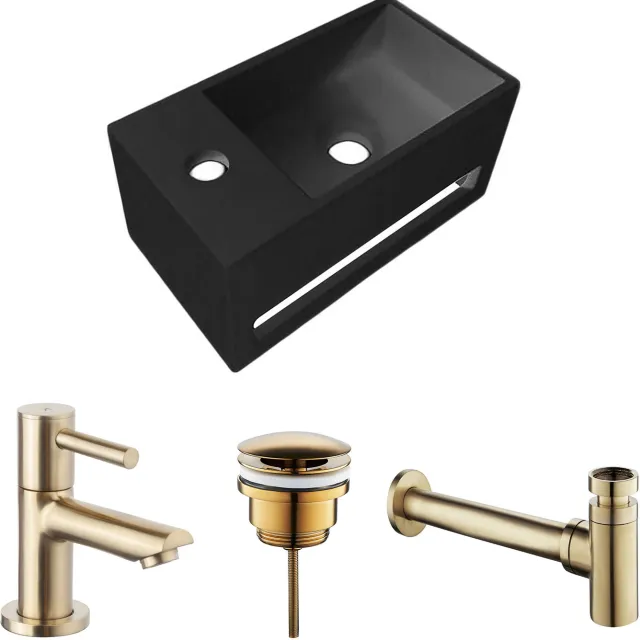 Boss & Wessing Fonteinset BWS Solid Surface Met Handdoekhouder Links Zwart Goud