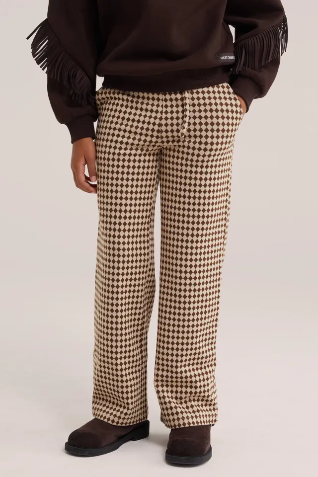 WE Fashion straight leg geruite broek beige, foto 3