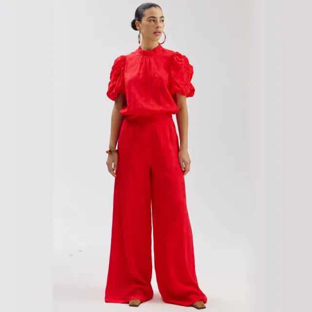Harper & Yve wide leg high waist gebloemde broek rood