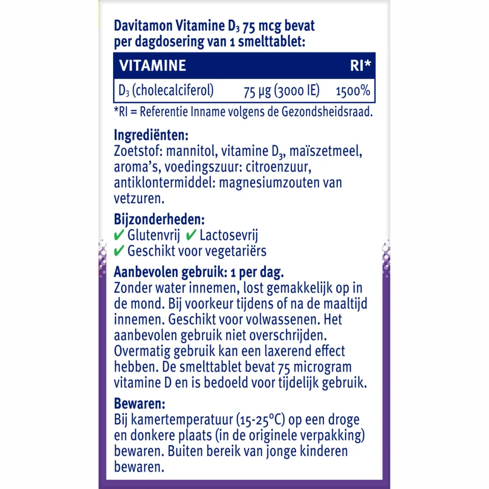 Davitamon vitamine D3 75 mcg smelttabletten, foto 7