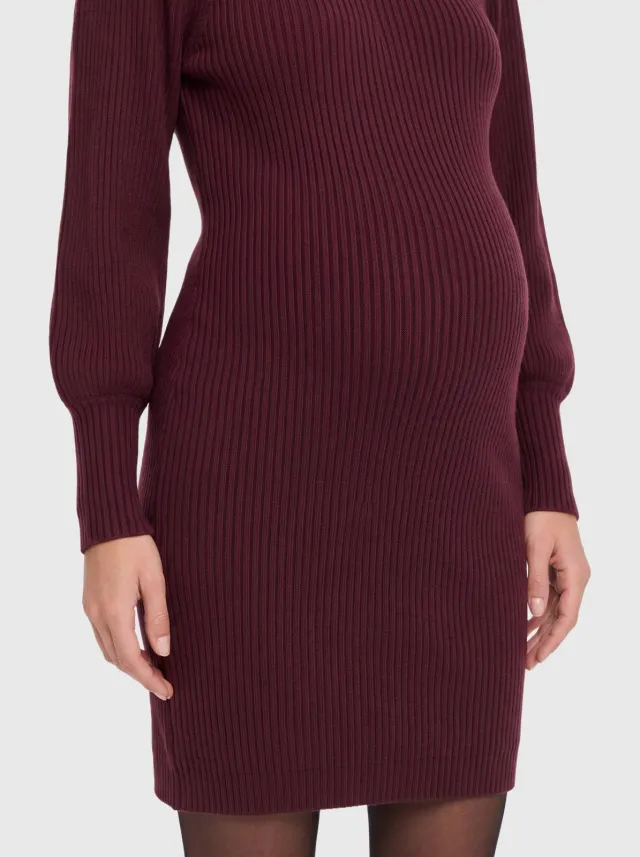 Only Maternity gebreide zwangerschapsjurk donkerrood, foto 6