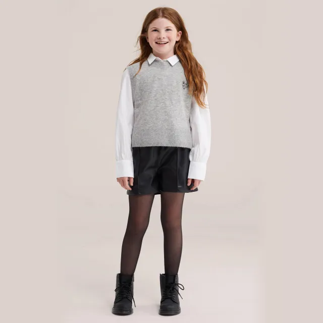 WE Fashion imitatieleren paperbag korte broek zwart