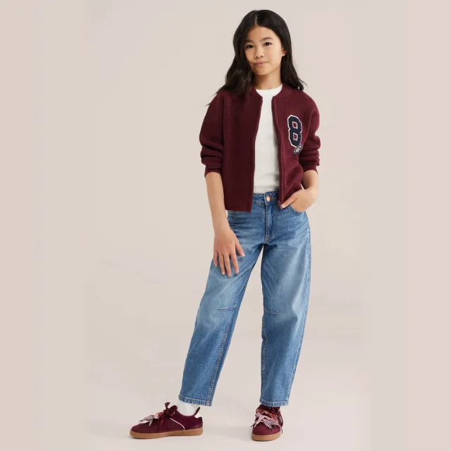 WE Fashion gebreid vest met patches en wol - donkerrood