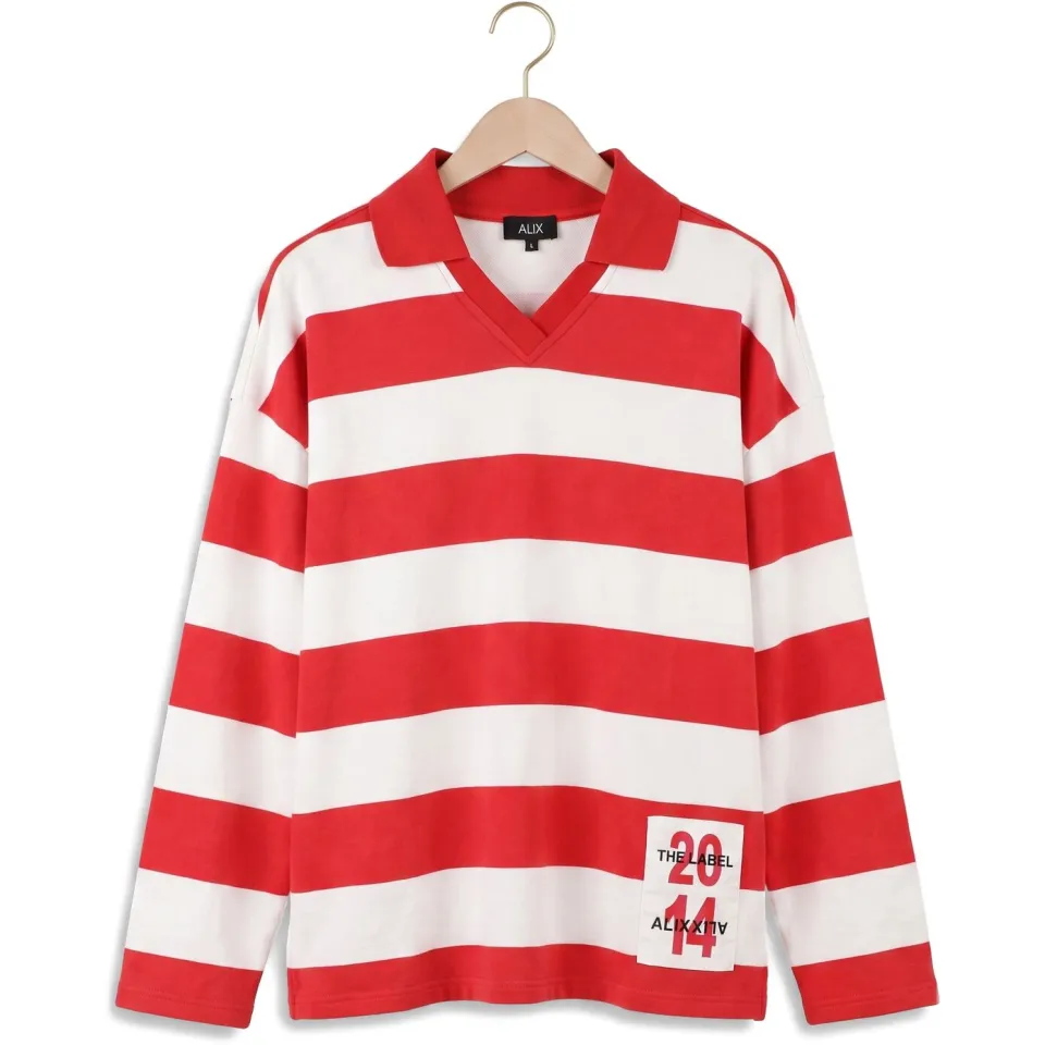 Alix The Label Dames Truien & Vesten Ladies Knitted Block Stripe Polo Sweater - Rood, foto 3