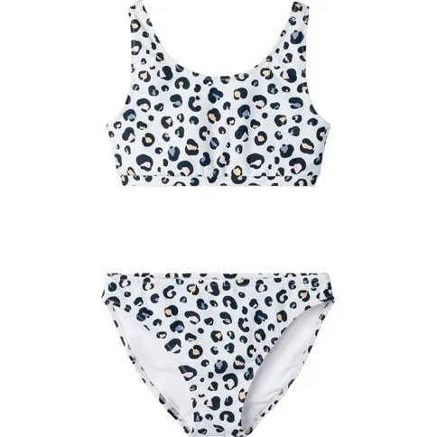 NAME IT KIDS crop bikini met panterprint blauw Meisjes Polyamide Dierenprint