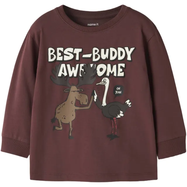 NAME IT MINI T-shirt met tekst - donkerbruin